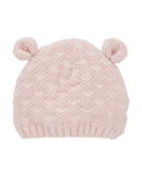 Touca bebê de tricô com orelha rosa