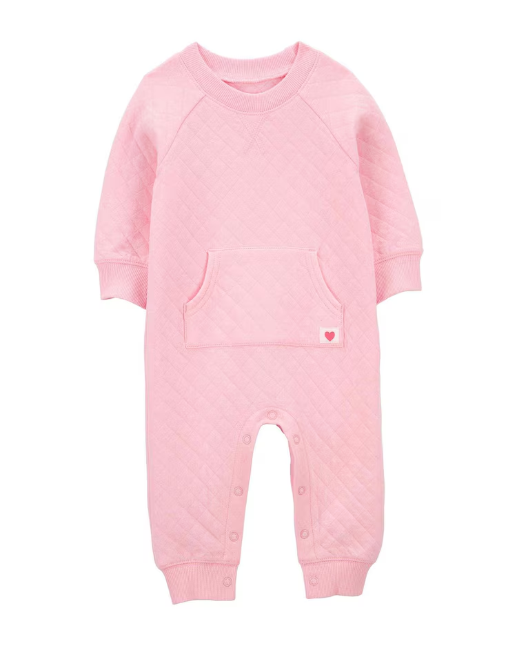 Macacão bebê texturizado com bolso canguru rosa | Carter's